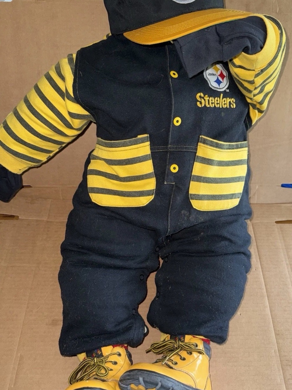 25” tall handmade Pittsburgh Steelers doll with outfit and shoes. No head. G4
